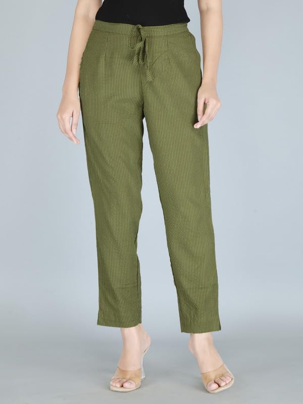 Image of Women Pure Cotton Kantha Dobby Dyed Pants