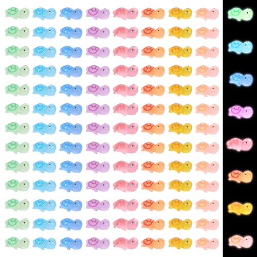 ShinherYee 100PCS Mini Turtle Luminous Resin Animals, Tiny Plastic Turtles, Mini Resin Turtle Toy for Ocean Animal Party, Ocean Theme Birthday Party, DIY Home Garden Decorations【Random Color】