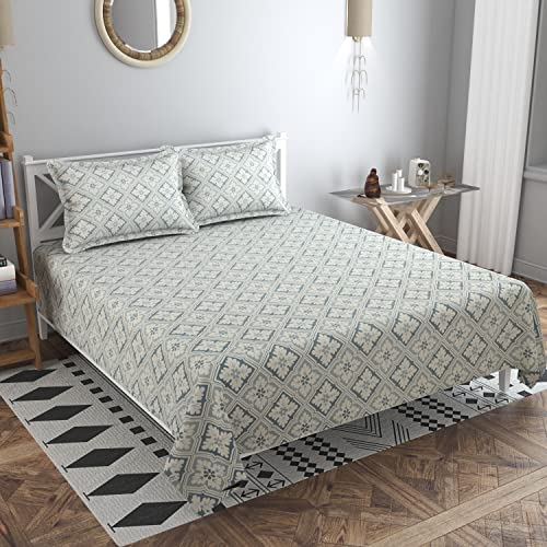 Image of HOMEKART 100% Cotton Feel Double Bed Bedsheet Set | 180tc to 220tc Soft & Breathable with 2 Pillow Covers | Wrinkle Free | for Bedroom & Gifting (Color -Light Grey, 90 x 90 Inches)