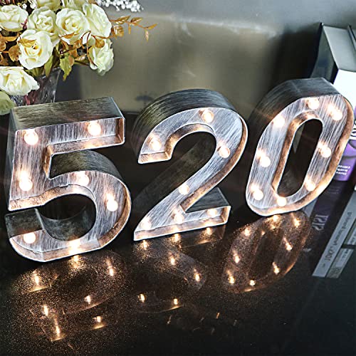 Image of Glintee Brushed Silver Gray LED Number Lights Light Up Number Sign for Night Light Wedding /Birthday Party Battery Powered Christmas Lamp Home Bar Decoration -6