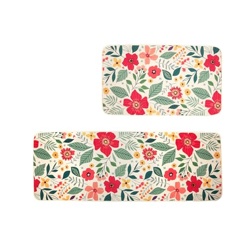 Pioneer Woman Kitchen Rugs Set of 2,Washable Non-Slip floral Kitchen Rug Mat for Floor, Pioneer Woman Kitchen Stuff Accessories Decor Mat for Bathroom Laundry Room 17