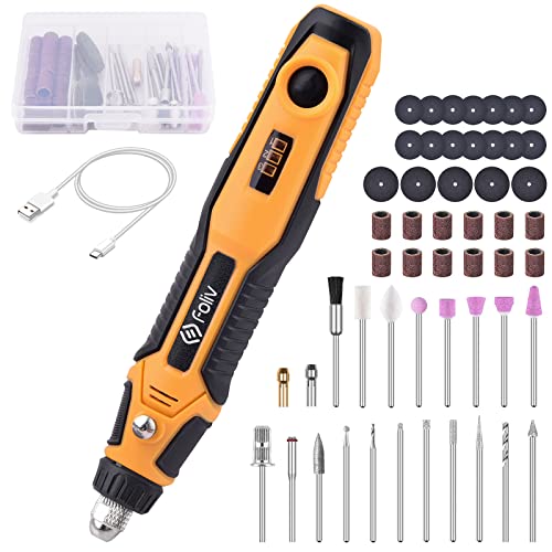 Foliv Cordless Rotary Tools, 4V Rotary Tool Kit with USB-C Charging, Mini Rotary Tool Wireless 3 Speed Adjustable for Sanding Cutting Drilling Cleaning Polishing Engraving, Suits for Light Projects