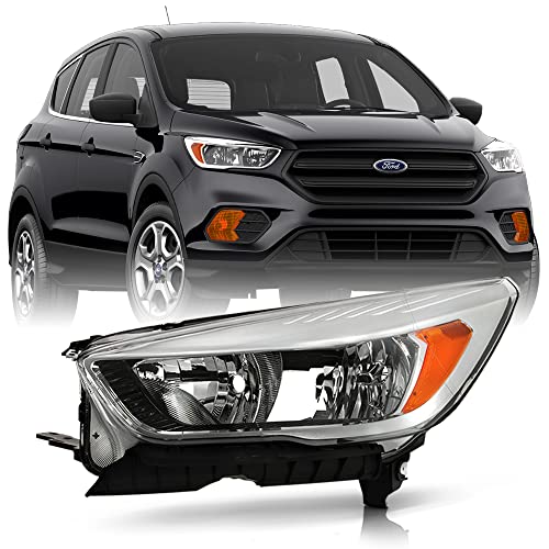 ACANII - For [Halogen w/o LED DRL Model] 2018-2019 Ford Escape Factory Style Chrome Headlight Headlamp Left Driver Side