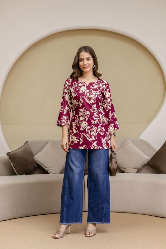 Image of New Rayon Floral Printed Regular Tunic Top for Women | Women Formal Top