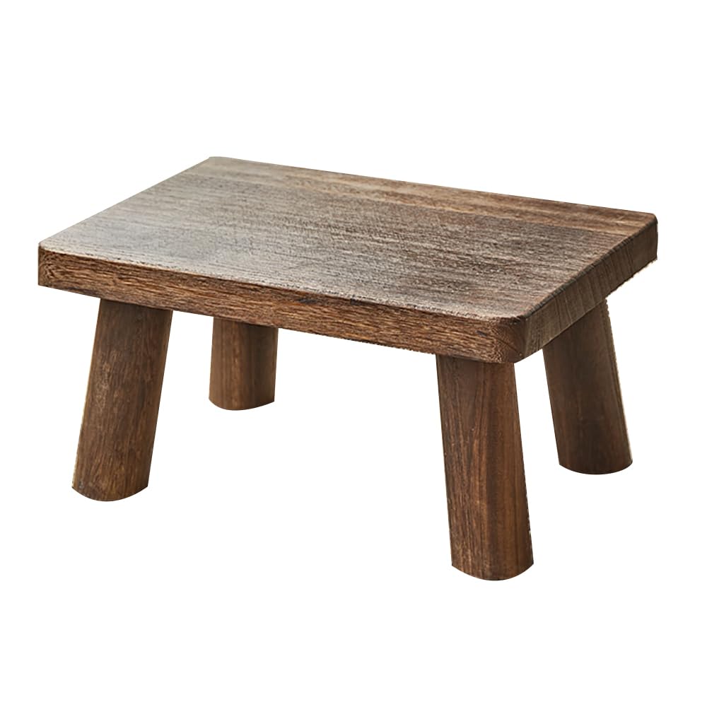 Small Wooden Foot and Wooden Step Stool, Portable Shoe Changing Retro Low Stool For Living Room, Bedroom, Office, Study (Dark brown)