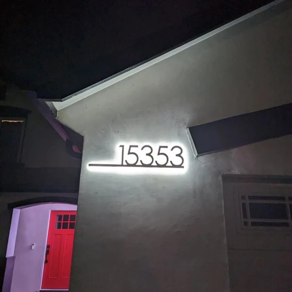 Números de casa LED personalizados, placa de dirección iluminada, retroiluminación metálica, placa metálica con retroiluminación (2 dígitos, 20 cm)