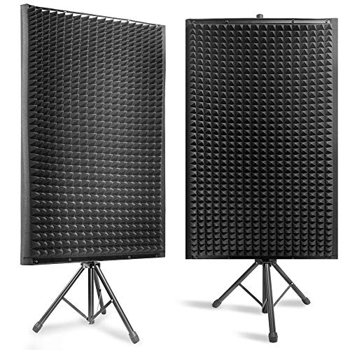 Pyle Sound Wall Panel Studio Foam-Acoustic Isolation Absorber Shield and Dampening Wedge with Height Adjustable, Includes Tripod Base Stand, 2 Pack PSIP24X2 by Pyle - Used condition - US$100.38