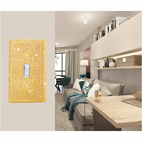 Image of Shiny Golden Rhinestones Wall Plates Light Switch Decorative Cover Plate Single Toggle Rhinestones Outlet Covers Wall Plate Decorative