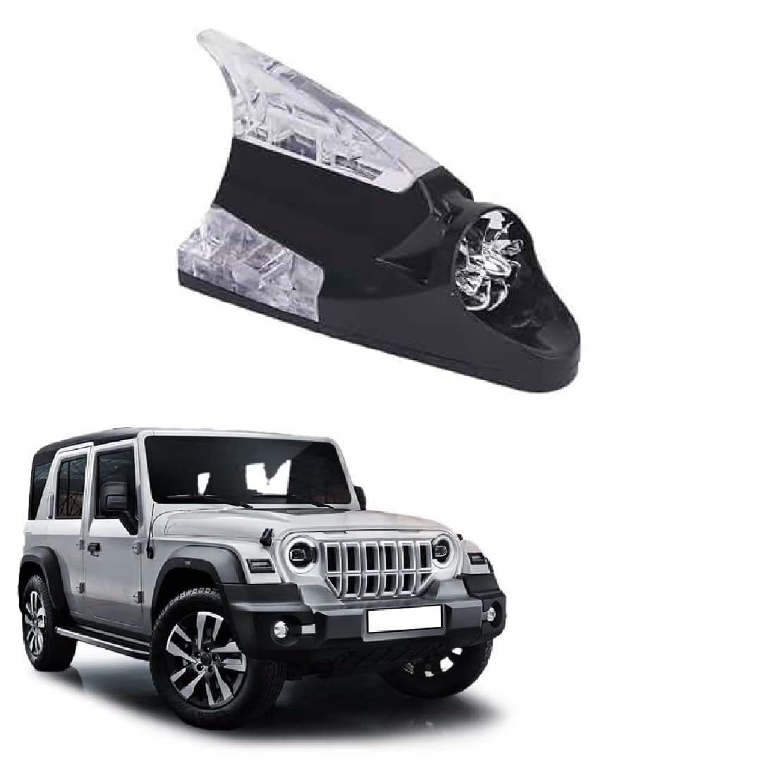 Car Wind Power LED Shark Fin Antenna Light | No Battery Required | Multicolor Auto Glow Decorative Roof Light for Mahindra Thar Roxx (Black)