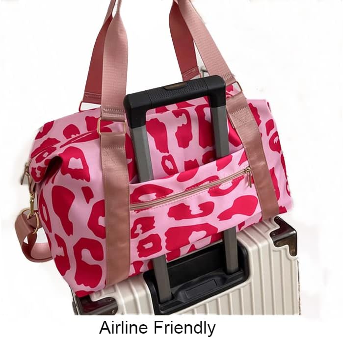 Weekender Duffel Sport Gym Bag Overnight Travel duffle Bags with Wet Pocket-Cow Print Pink - Image 5