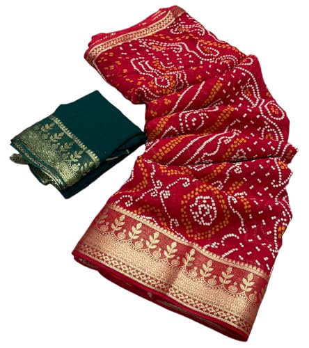 Image of Women's Pure Georgette Jaipuri Saree, Rose Zari Weaving Design Saree with Blouse Peice