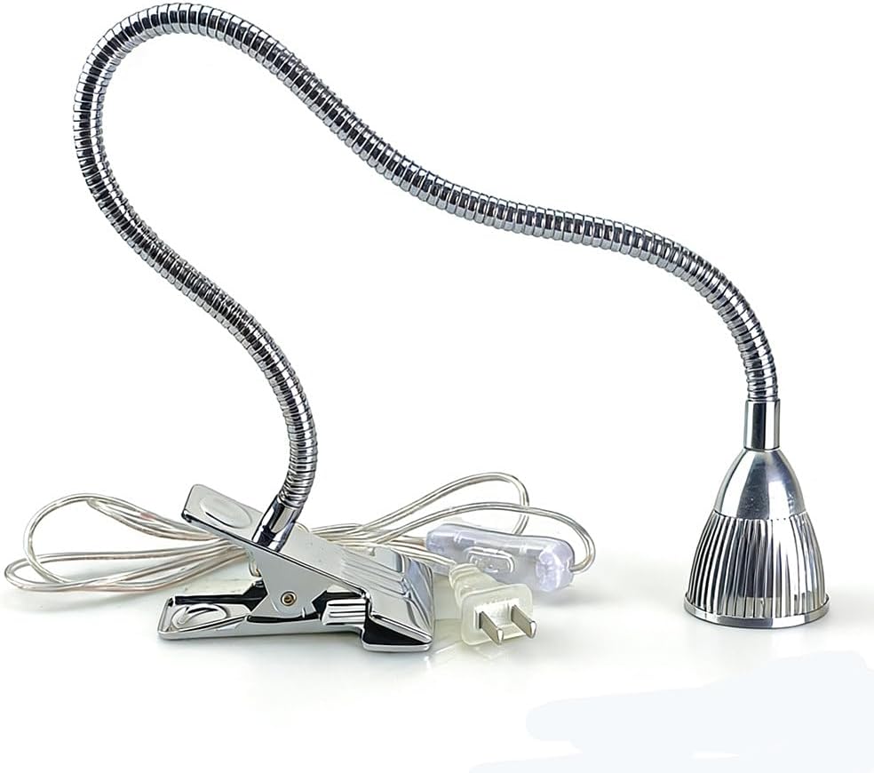QUANS 5W 5x1W Cool White Clamp Clip on 19inch Flexible Gooseneck High Power LED Desk Table Sewing Study Work Bedside Reading Swing Arm Light Lamp,Ultra Bright Silver 110V US Plug