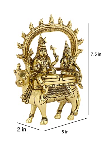 Image of Collectible India Brass Shiva Idol God Shiva Parvati Idol Sitting On Nandi Statue Diwali Decor Gifts(Size 7.5 x 5 Inches).
