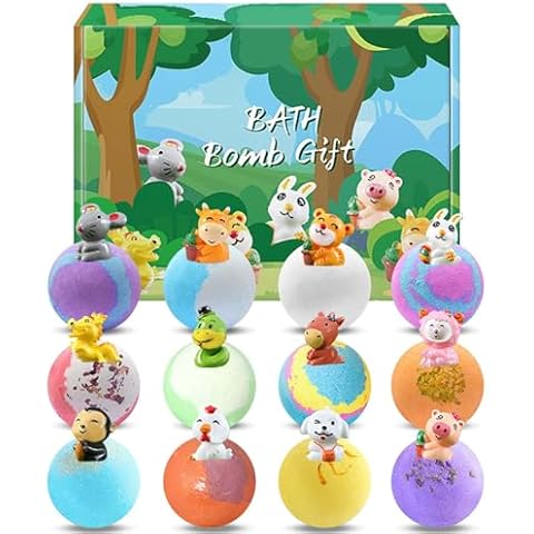 12Pcs Kids Bath Bombs with Animal Surprise Cover