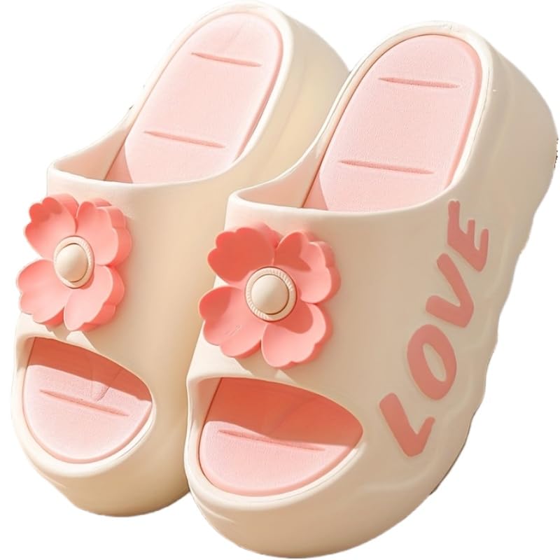 EVA women's summer flip-flops, floral accessory design, high-heeled slippers, suitable for bathroom and outdoor use