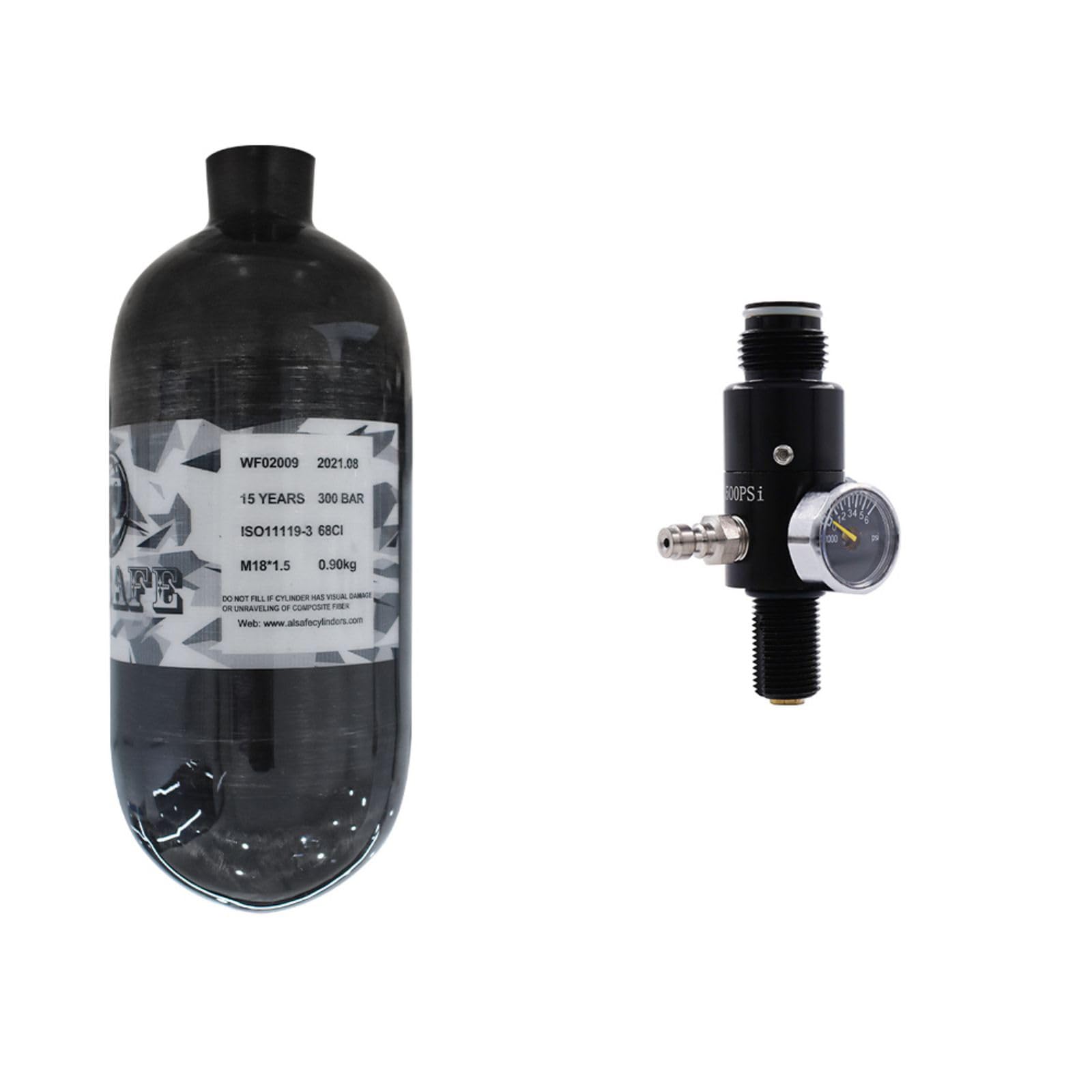 Carbon Fiber HPA Tank - 68Ci/4500Psi LITE,with Regulator Valve Outlet 2200Psi,Pcp Filling Station,Gas Cylinder,Paintball Hunting for PCP Air Rifle Gun Daystate and FX Thread M18 * 1.5