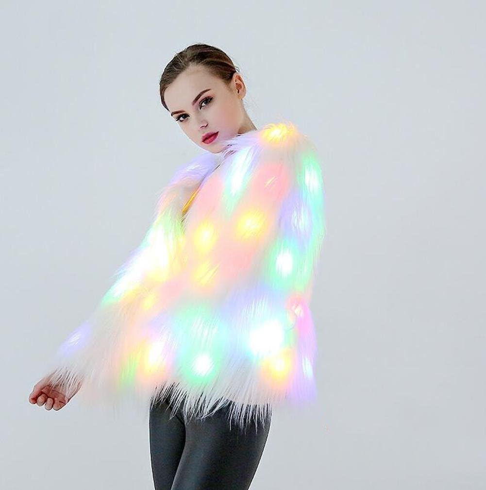 LED Light Up Women Outwear Jacket Flash Multicolour Coat Long Sleeve Winter Warm Use 6*AA Batteries , XXXL