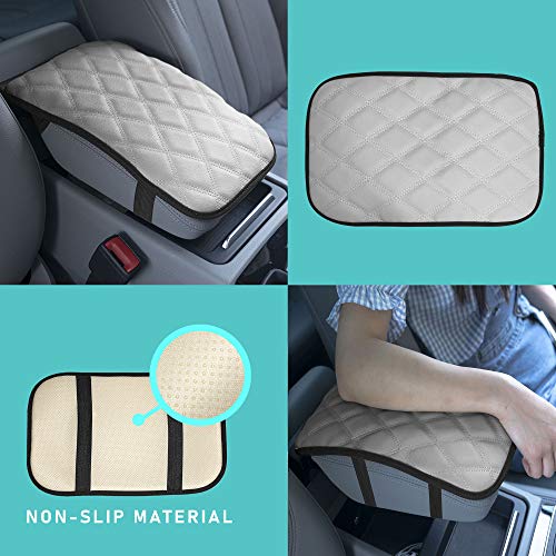 Image of FH Group Faux Leather Diamond Pattern Center Console Gray Armrest Cushion, Luxury Seat Box Cover Protector fits Most Cars, SUVs, and Trucks