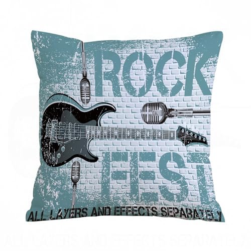 AELKSP Housse Coussin,Modèle de Conception de Festival de Rock avec Microphone de Guitare,45x45 cm,Lot de Coussin Taie d'oreiller Décoratif Canapé pour Chambre, Canapé, Chaise, Lit,Jardin