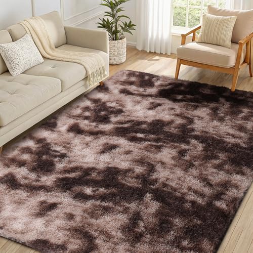 smiry Hochflor Teppich Wohnzimmer, Waschbar Anti-Rutsch Moderner Flauschiger Kuscheliger Teppich für Wohnzimmer Deko, Schlafzimmer, Kinderzimmer, 140 x 200 cm, Braun smiry Hochflor Teppich Wohnzimmer, Waschbar Anti-Rutsch Moderner Flauschiger Kuscheliger Teppich für Wohnzimmer Deko, Schlafzimmer, Kinderzimmer, 140 x 200 cm, Braun