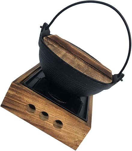 GANAZONO 1 juego de olla japonesa Nabe Sukiyaki con tapa de madera olla de sopa de hierro olla japonesa para servir Shabu con soporte