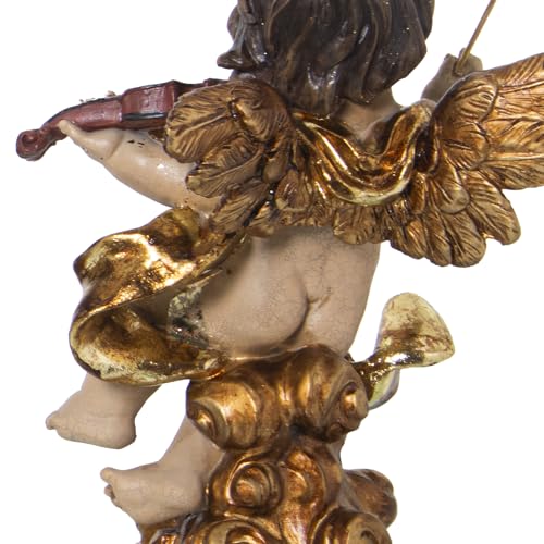 Anges musiques DRW statuette résine beige doré | Décoration table et buffet 20 cm - 7