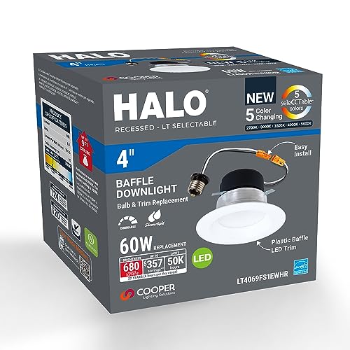 Image of HALO LT 4 inch LED recessed Can Light Trim, 5 CCT, Dimmable, 700lm