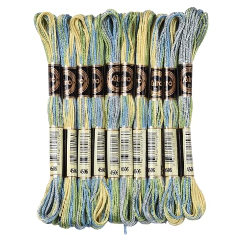 CABODYALS 10 Skeins 6 Strands Green Variegated Embroidery Floss Polyester Gradient Cross Stitch Thread Friendship Bracelets Yarn Threads String Bulk for Hand Sewing Jewelry Crafts Bracelet Crochet Diy