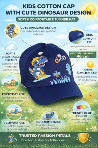 Image of PASSION PETALS Summer Dino Rockstar Baseball Cap for Kids Boys and Girls 2-4Years