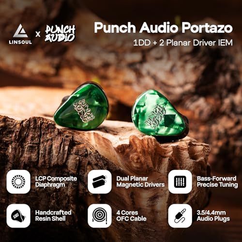 Image of Linsoul Punch Audio Portazo 1DD + 2 Planar Driver in Ear Monitor, HiFi Wired IEM Earphones,Basshead Studio Monitoring & Gaming Earbuds with Detachable 3.5 /4.4mm Cable for Musicians Audiophiles