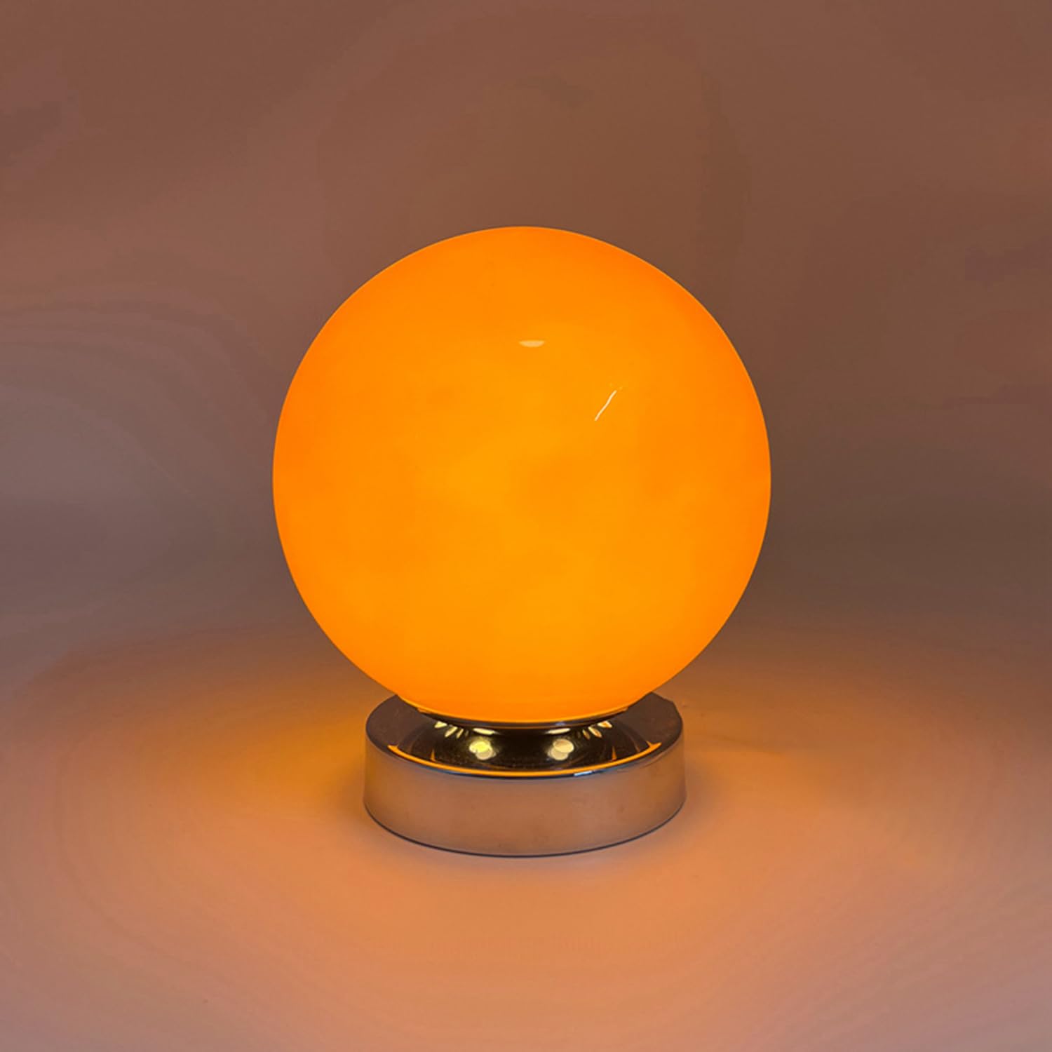 OOWOKS Glaskugel Tischlampe Kabellos Touch Steuerung USB Aufladbar 3 Farbtemperaturen dimmbare LED Nachttischlampe mit Akku Metall Sockel Kugel Deko Tischleuchte für Schlafzimmer Kinderzimmer,Orange