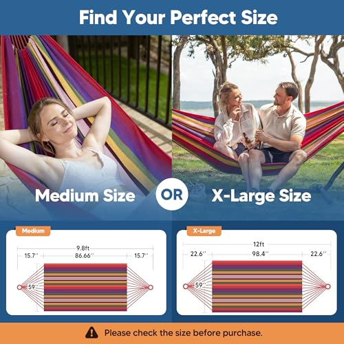 Image of SUNCREAT Hammocks Outdoor Camping Double Hammock, Two Person Hanging Hammock, Red & Yellow