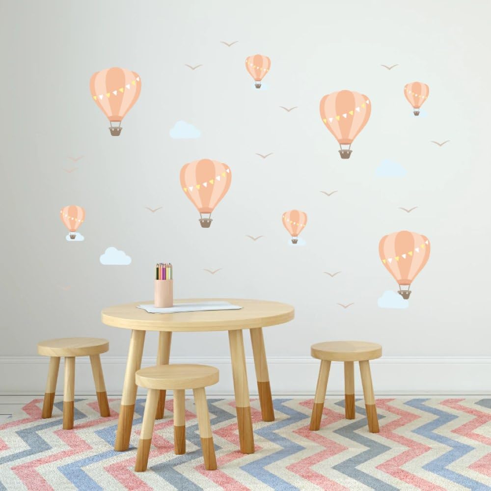 My Nametags® Peach Hot Air Balloons Wall Stickers | Peel-and-Stick, Removable & Repositionable Wall Decals | Room Decor for Kids' Bedroom, Nursery, Playroom