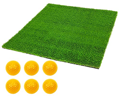 GolfStyle ゴルフマット 35mm ラフ芝 ゴルフ 練習 マット 100×100cm アイアン ショット アプローチ 練習用 Rough Turf 人工芝 室内 屋外 ラフ 芝生 Pボール (イエロー)