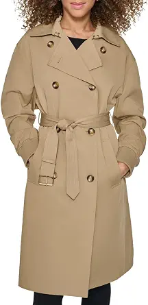 KARL LAGERFELD Women's Long Belted Trench Coat with Bomber Sleeves