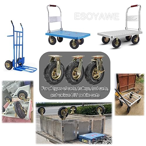 工業用ヘビーデューティーキャスター2個セット、8インチ 10インチ空気圧ゴムキャスターホイール、移動サイレント交換用キャスター、カー