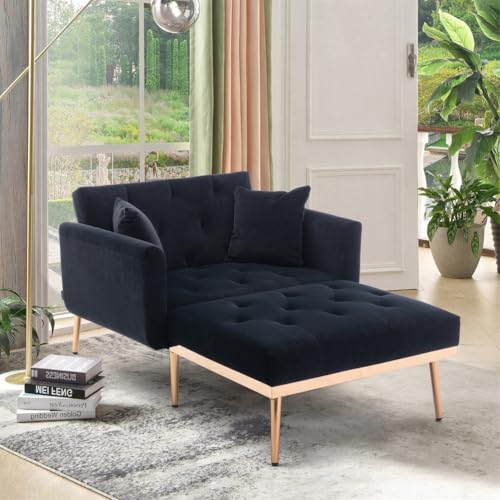UIHECTA Chaise Longue Terciopelo para Interior 3 áNgulos De ReclinacióN Moderno SillóN Cama Sala Y Dormitorio, SillóN Convertible con Patas CóNicas De Metal Macizo,C