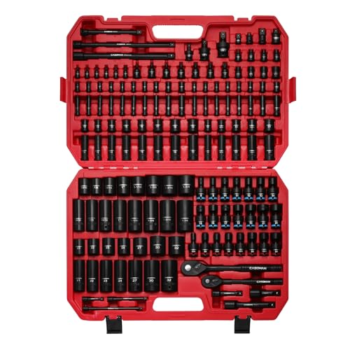 Image of CASOMAN 153-Piece 1 /4 inch & 3 /8 inch & 1 /2 inch Drive Master Impact Socket Set with Case, Professional Standard and Deep Socket Tool Set, 6 Point, SAE and Metric Sizes