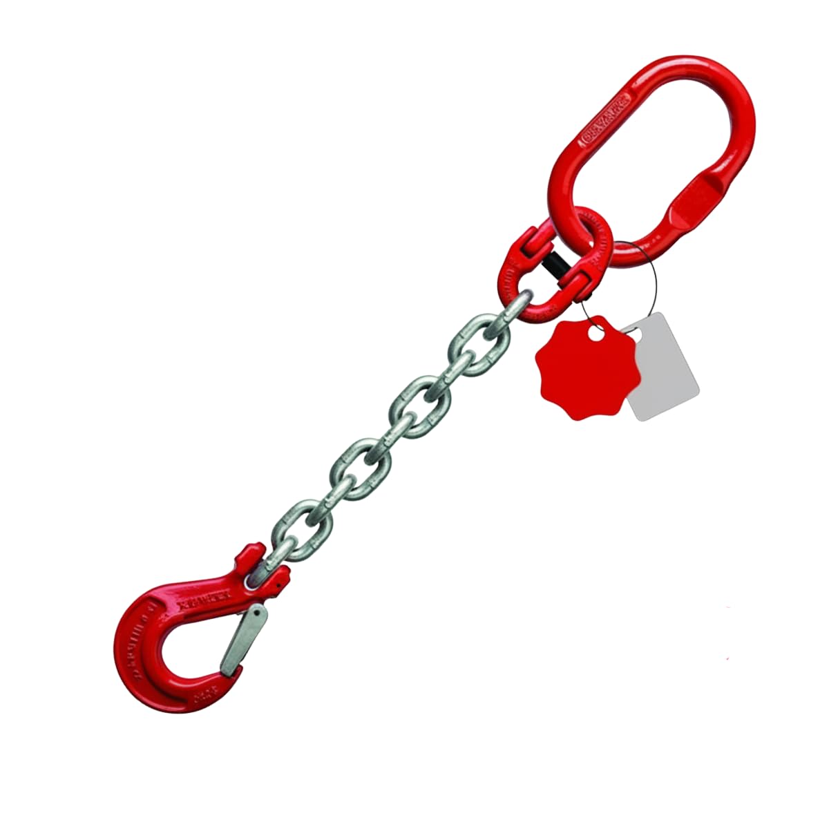 Catena a 1 filo, 8 mm, catena zincata EN818-4 con gancio di accorciamento, portata: catena a 2 t, lunghezza: 1 m