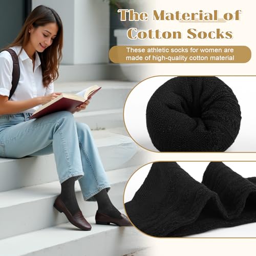 Image of Justay Crew Socks for Women, Cute Knit Boot Dress Cotton Socks | Athletic, Breathable, Warm, Soft, Comfortable, Calf, Gifts, Casual, Size 5-9, Fall