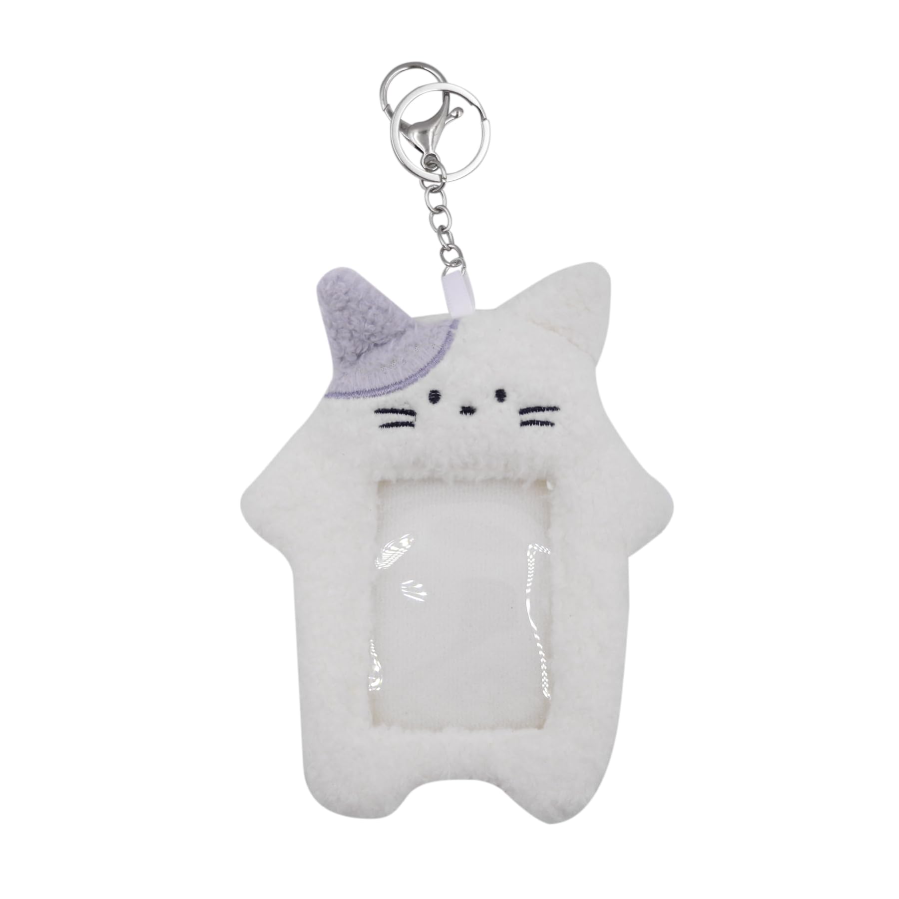MOSSTYUS Kawaii Plush Photocard Holder Kpop Credit ID Bank Card Bus Card Protective Case Photo Sleeves With Keychain,White Cat2#