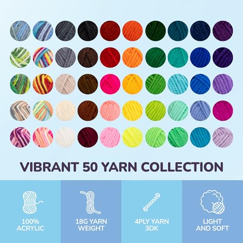 Image of YammiAmi 1,800 Yards Beginner Crochet Kit for Adults - 84 Pc Amigurumi Crochet Kit for Starters with 50 Skeins Yarn, Accessories Set, Ergonomic Hooks, Instruction Book to Learn Crocheting