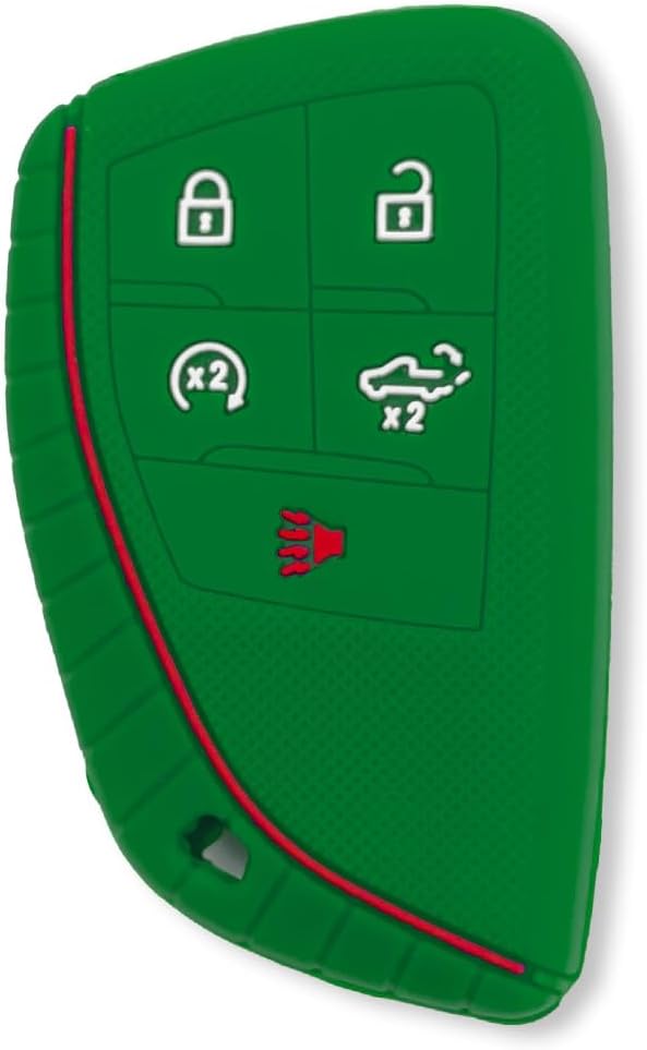 RECON Fits 22-25 GMC Sierra 1500, 2500, 3500 & 22-25 Chevy Silverado 1500, 2500, 3500 100% Silicone Rubber Rugged Key Fob Protection Cover Premium Quality 5 Button (Green)
