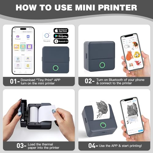 Image of cudinham Print Pods Mini Printer, Sticker Printer with 10 Rolls Thermal Printing Paper, Inkless Pocket Printpod for Phone, Impresora Portatil for Notes, DIY, Compatible with iOS & Android (Grey)