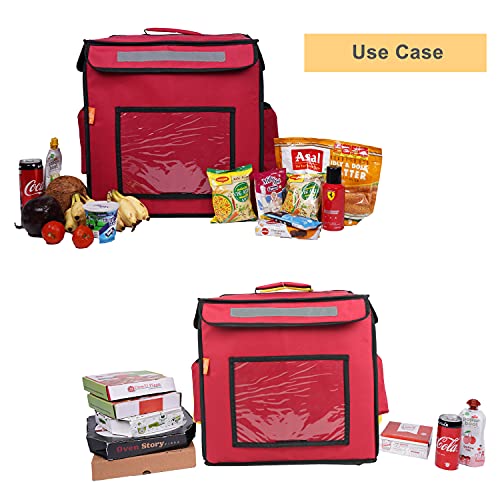 Image of Polyester Modern Maxim Insulated Water Stain Repellent Food Pizza Courier Bag 67 Litres 16X16X16 Inches (Extra Large, Red)