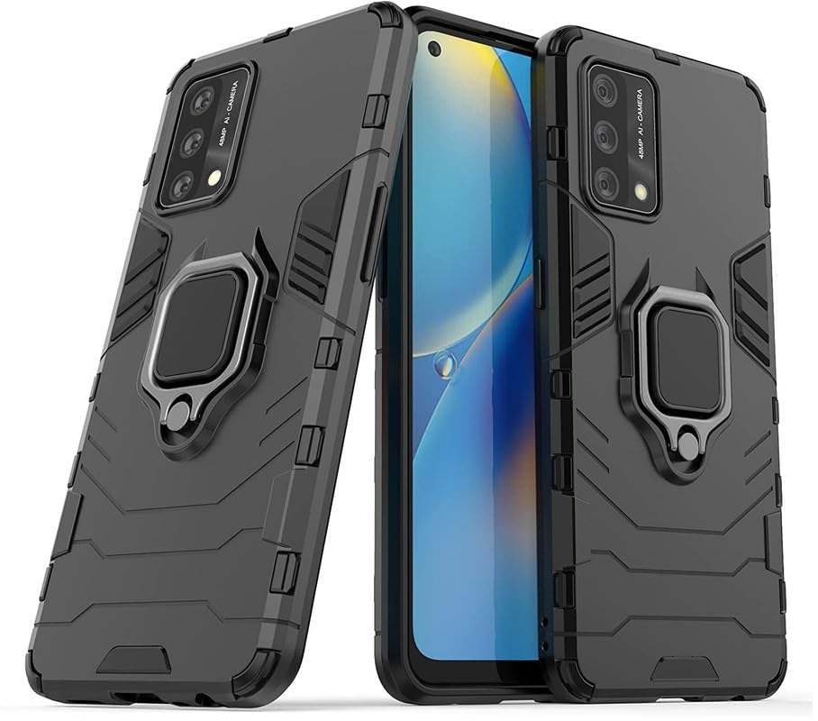 Image of Shockproof Robot Soft TPU and Hard PC Back Cover with Ring Case for Oppo A55 4G - Black
