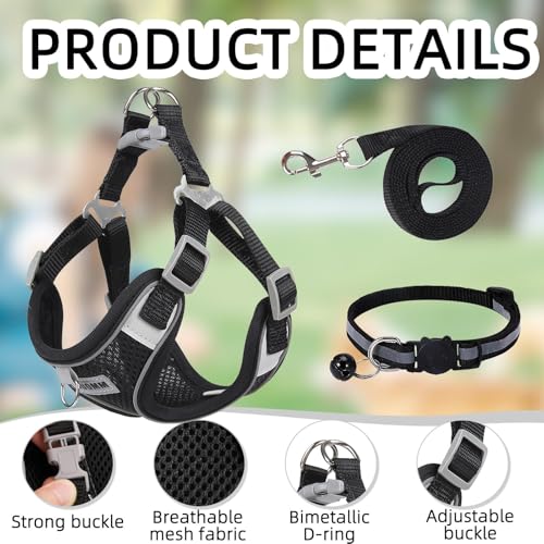 Dog Harness Medium Breathable Vest, Step-in Cat Puppy Collars and Lead Sets, Adjustable Dog Harness And Lead Set with Collar for Small Medium Pet Training or Walking Safety - Image 4