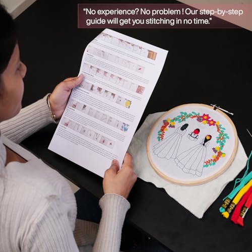 Image of picknMAKE Wedding Embroidery Kit for Beginners- DIY 3D Embroidery Hoop Art Featuring Bride & Sisters, Personalized Wedding Keepsake with Year Embroidery, Handmade Craft Kit for Gifting