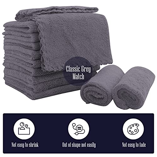 Image of 16 Pack Baby Washcloths - Luxury Coral Fleece - Extra Absorbent and Soft Wash Clothes for Newborns, Infants and Toddlers - Suitable for Sensitive Skin and New Born - Baby Shower - Grey, 10x10 Inch