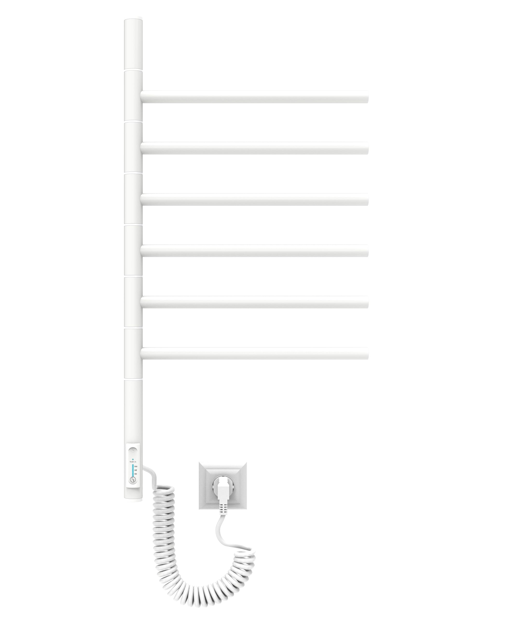 Grzejnik łazienkowy biały 78W 79x40 cm – Elektryczny podgrzewacz do ręczników z 6 ramionami – Timer i Termostat – IP44 – Stylowy design – Stal węglowa